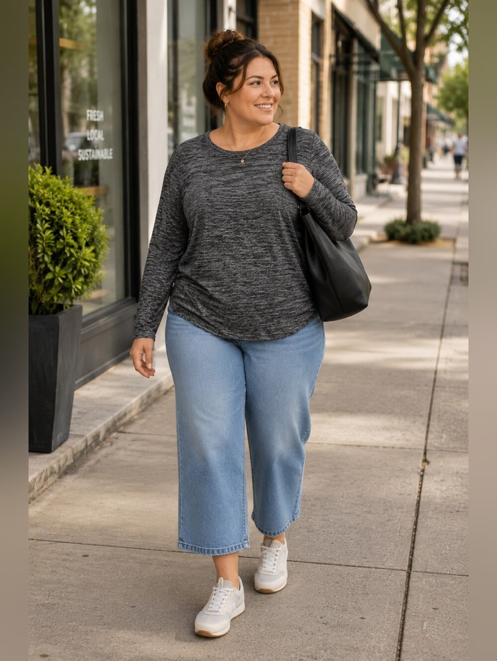 Apt. 9 Essential Long Sleeve Stretch Knit Crewneck Tee in Gray Casual Women's 1X